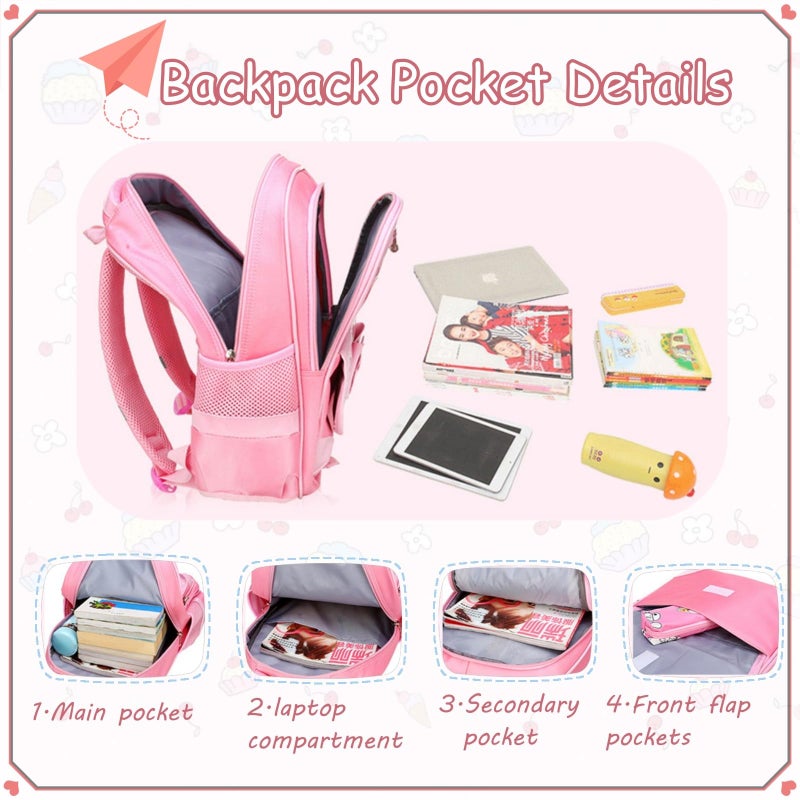 VIDOSCLA School Bags for Girls,2Pcs Bowknot Students Backpack,Elementary Princess Bookbag Sets for School - Image 5